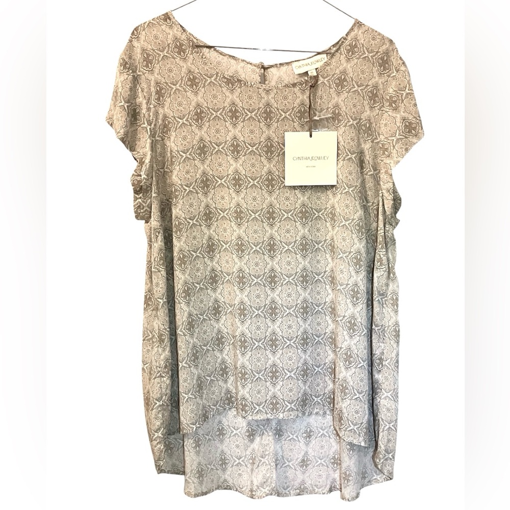 NWT CYNTHIA ROWLEY Modern Boho Neutral Ornamental Tile Print Tunic Top Blouse XL